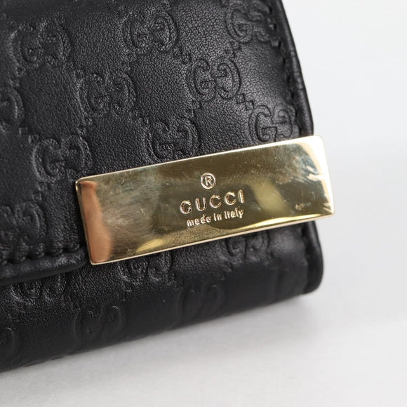 GUCCI GG Canvas Guccissima Key Case Leather Black Gold 268833 2184 Auth am9008V