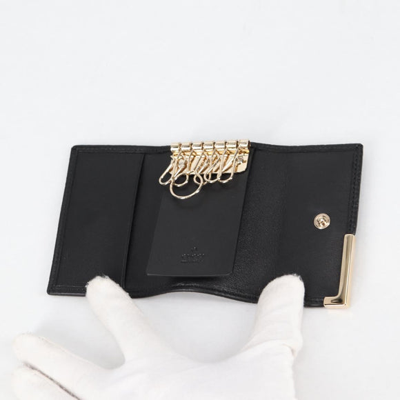 GUCCI GG Canvas Guccissima Key Case Leather Black Gold 268833 2184 Auth am9008V