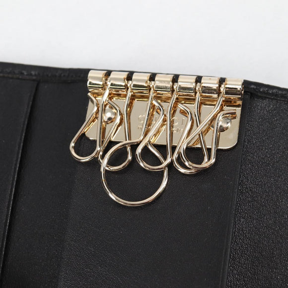 GUCCI GG Canvas Guccissima Key Case Leather Black Gold 268833 2184 Auth am9008V