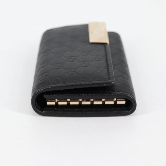 GUCCI GG Canvas Guccissima Key Case Leather Black Gold 268833 2184 Auth am9008V