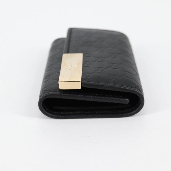 GUCCI GG Canvas Guccissima Key Case Leather Black Gold 268833 2184 Auth am9008V