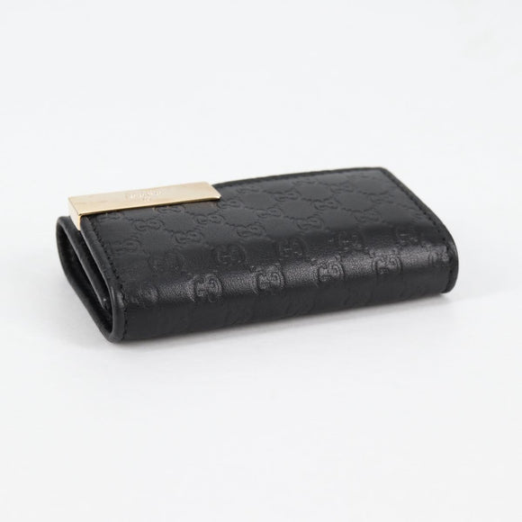 GUCCI GG Canvas Guccissima Key Case Leather Black Gold 268833 2184 Auth am9008V