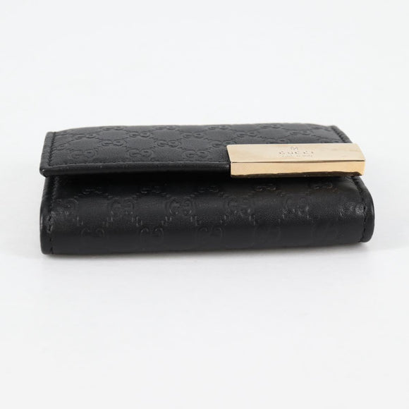 GUCCI GG Canvas Guccissima Key Case Leather Black Gold 268833 2184 Auth am9008V