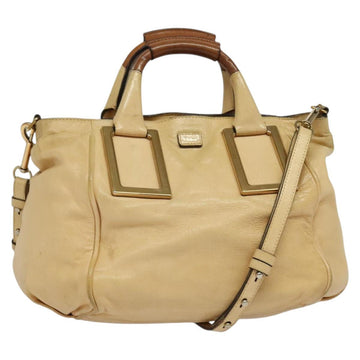 Chloe Etel Hand Bag Leather 2way Beige Gold Auth am9018