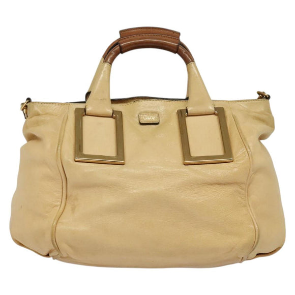 Chloe Etel Hand Bag Leather 2way Beige Gold Auth am9018