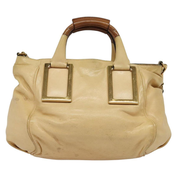 Chloe Etel Hand Bag Leather 2way Beige Gold Auth am9018