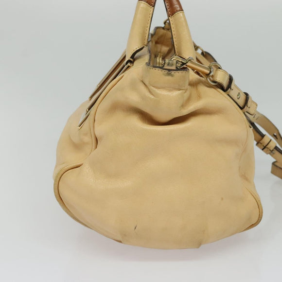 Chloe Etel Hand Bag Leather 2way Beige Gold Auth am9018