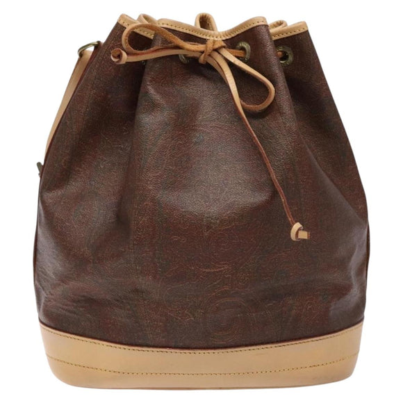 ETRO Paisley Shoulder Bag PVC Brown Gold Auth am9020