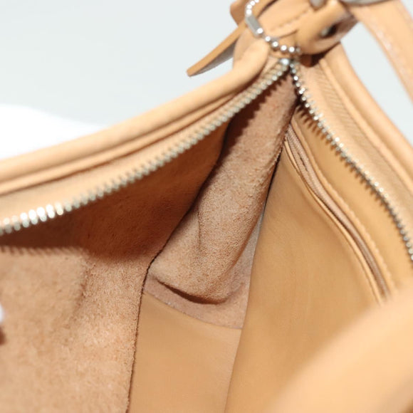 Coach Shoulder Bag Leather Beige Silver Auth am9021