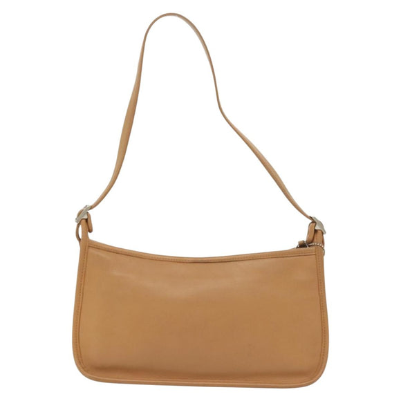 Coach Shoulder Bag Leather Beige Silver Auth am9021