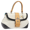 Coach Hand Bag Leather Canvas White Silver Auth am9022-1