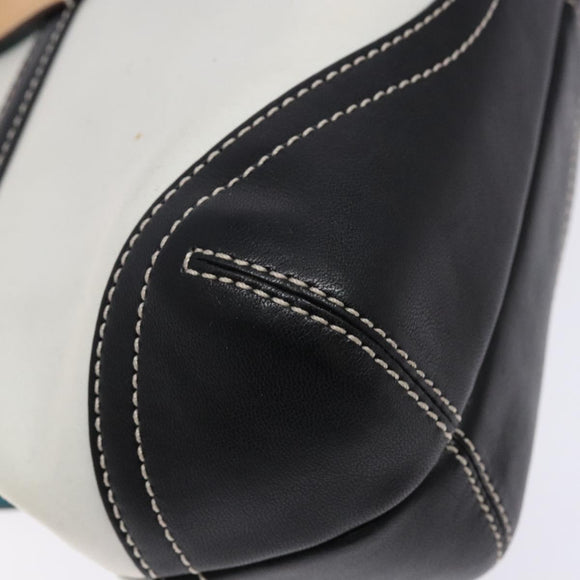 Coach Hand Bag Leather Canvas White Silver Auth am9022