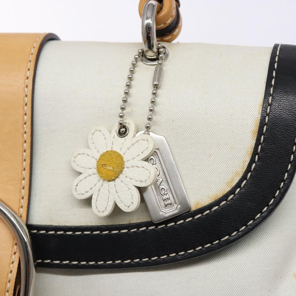 Coach Hand Bag Leather Canvas White Silver Auth am9022