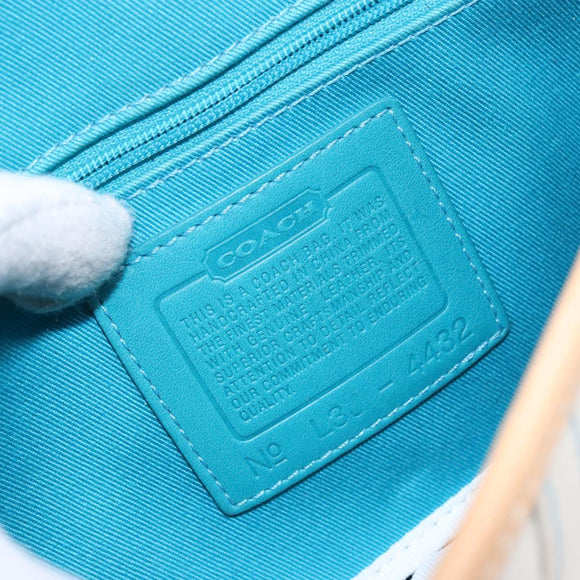 Coach Hand Bag Leather Canvas White Silver Auth am9022