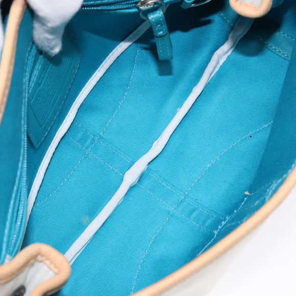 Coach Hand Bag Leather Canvas White Silver Auth am9022