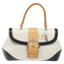 Coach Hand Bag Leather Canvas White Silver Auth am9022-2