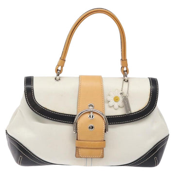 Coach Hand Bag Leather Canvas White Silver Auth am9022 - 0