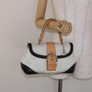 Coach Hand Bag Leather Canvas White Silver Auth am9022-23