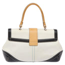 Coach Hand Bag Leather Canvas White Silver Auth am9022-3