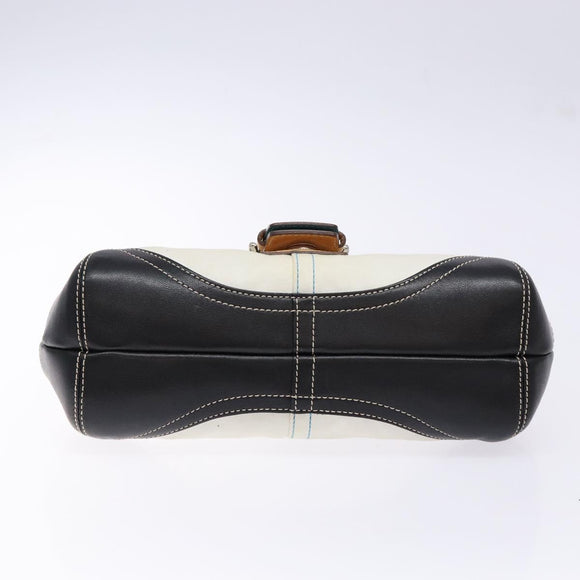 Coach Hand Bag Leather Canvas White Silver Auth am9022