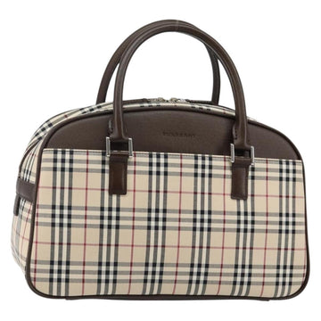 BURBERRY Nova Check Hand Bag Canvas Beige Silver Auth am9025V
