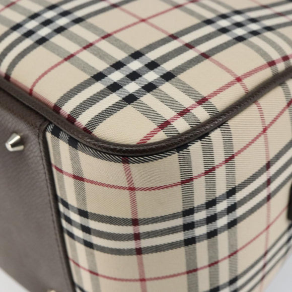 BURBERRY Nova Check Hand Bag Canvas Beige Silver Auth am9025V