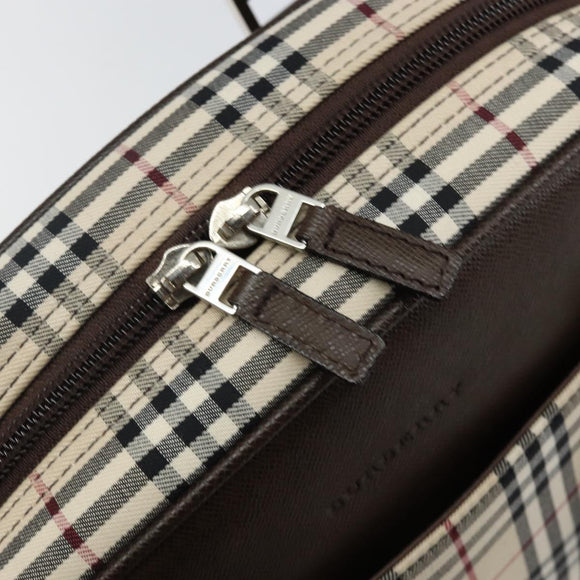 BURBERRY Nova Check Hand Bag Canvas Beige Silver Auth am9025V