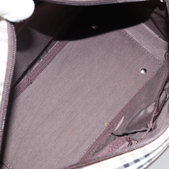 BURBERRY Nova Check Hand Bag Canvas Beige Silver Auth am9025V