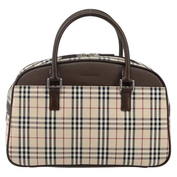 BURBERRY Nova Check Hand Bag Canvas Beige Silver Auth am9025V