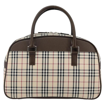 BURBERRY Nova Check Hand Bag Canvas Beige Silver Auth am9025V - 0