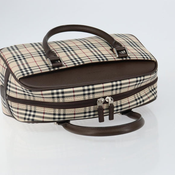 BURBERRY Nova Check Hand Bag Canvas Beige Silver Auth am9025V