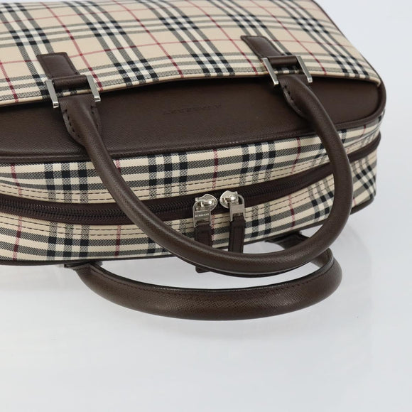 BURBERRY Nova Check Hand Bag Canvas Beige Silver Auth am9025V