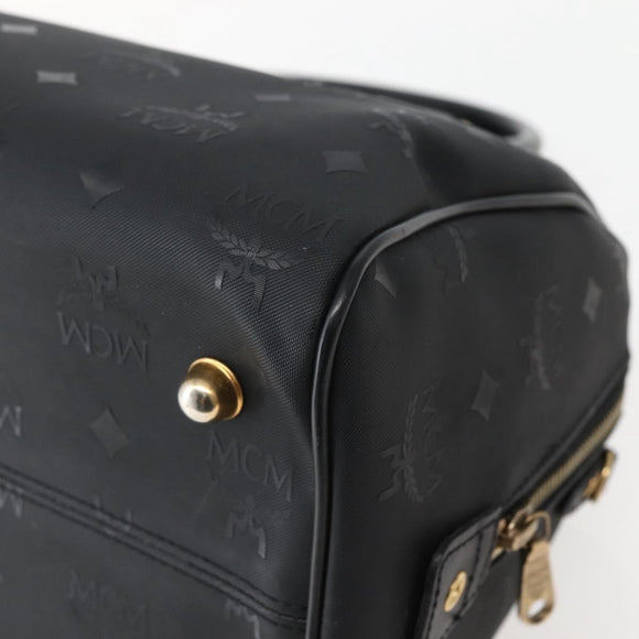 MCM Logogram Vicetos Boston Bag PVC Black Gold Auth am9026