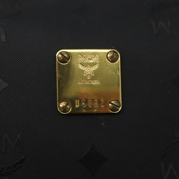 MCM Logogram Vicetos Boston Bag PVC Black Gold Auth am9026