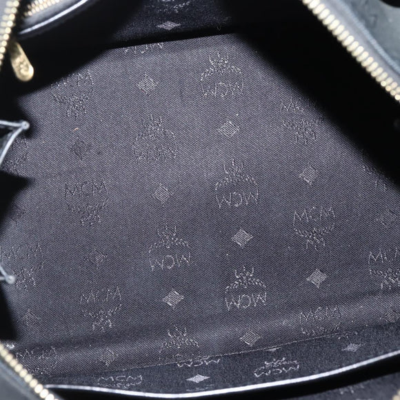 MCM Logogram Vicetos Boston Bag PVC Black Gold Auth am9026