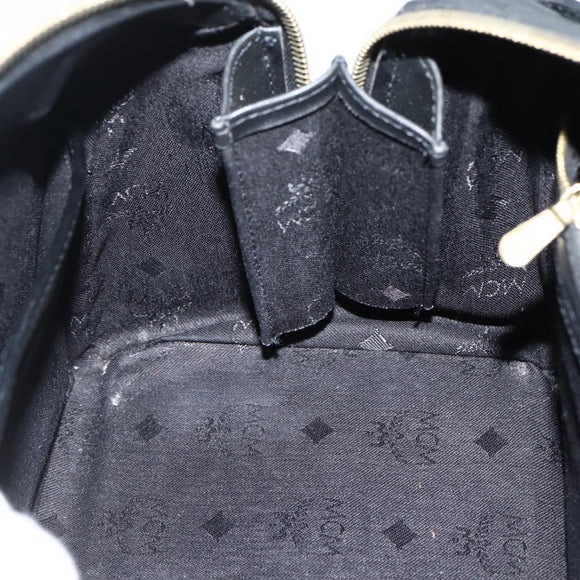 MCM Logogram Vicetos Boston Bag PVC Black Gold Auth am9026