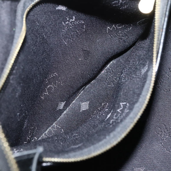 MCM Logogram Vicetos Boston Bag PVC Black Gold Auth am9026