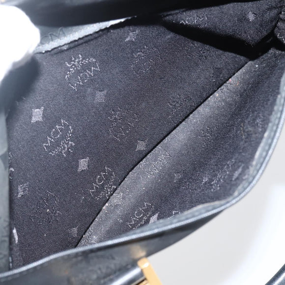 MCM Logogram Vicetos Boston Bag PVC Black Gold Auth am9026