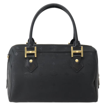 MCM Logogram Vicetos Boston Bag PVC Black Gold Auth am9026 - 0