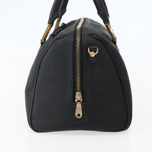 MCM Logogram Vicetos Boston Bag PVC Black Gold Auth am9026