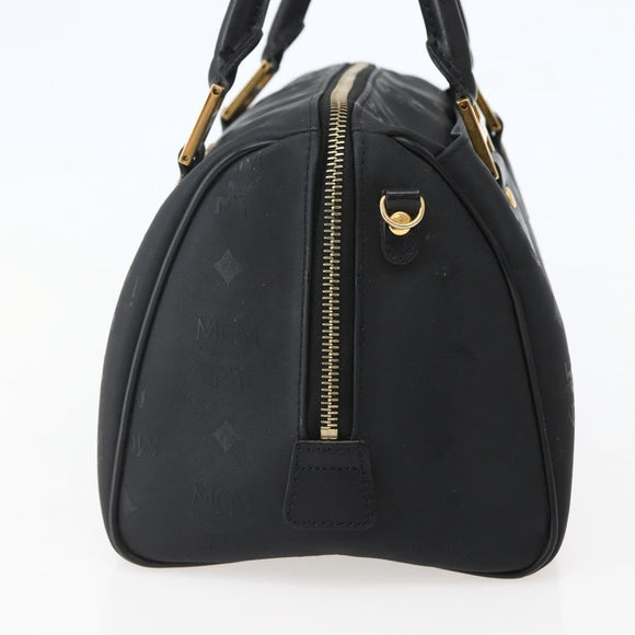 MCM Logogram Vicetos Boston Bag PVC Black Gold Auth am9026
