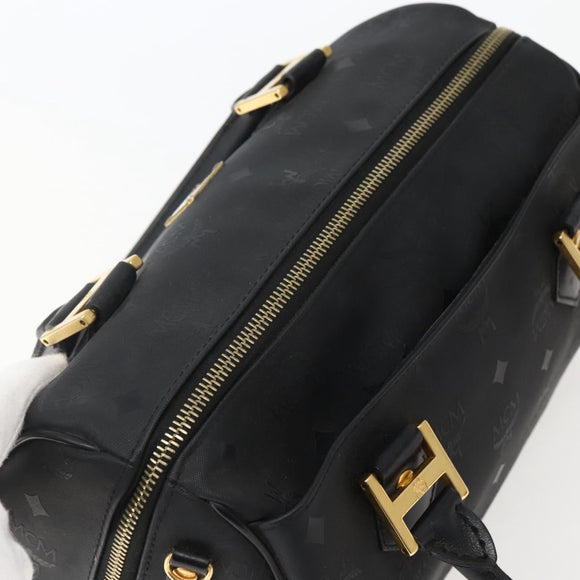 MCM Logogram Vicetos Boston Bag PVC Black Gold Auth am9026