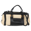 Chloe Alice Hand Bag Leather 2way Beige Black gold Auth am9028-1
