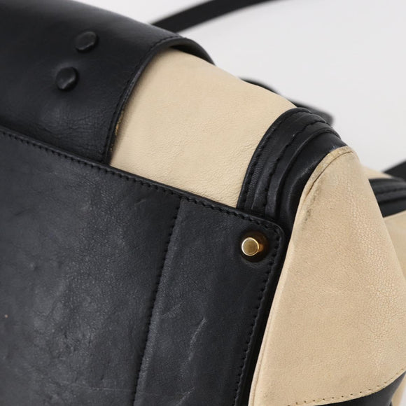 Chloe Alice Hand Bag Leather 2way Beige Black gold Auth am9028