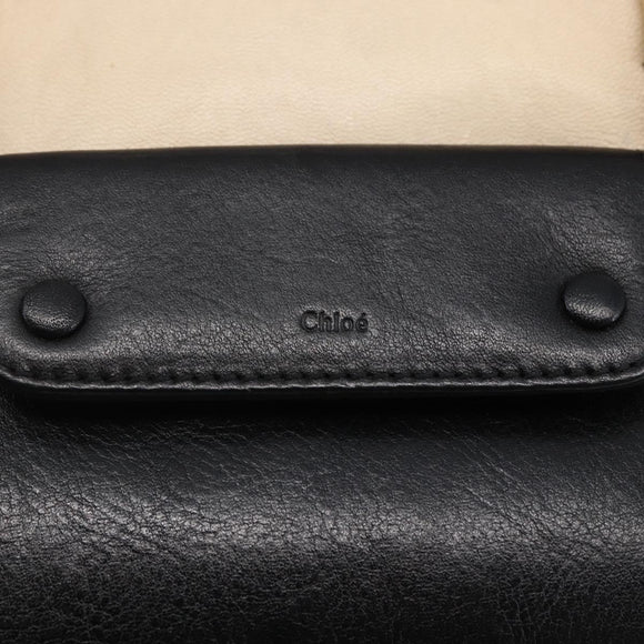 Chloe Alice Hand Bag Leather 2way Beige Black gold Auth am9028