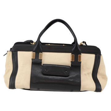 Chloe Alice Hand Bag Leather 2way Beige Black gold Auth am9028 - 0