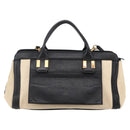 Chloe Alice Hand Bag Leather 2way Beige Black gold Auth am9028-3