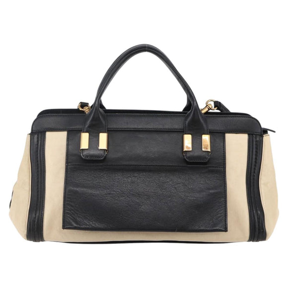 Chloe Alice Hand Bag Leather 2way Beige Black gold Auth am9028