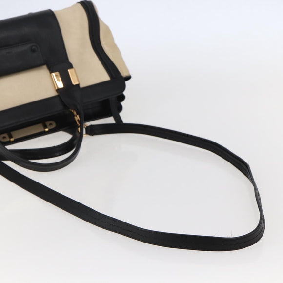 Chloe Alice Hand Bag Leather 2way Beige Black gold Auth am9028