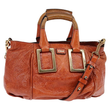 Chloe Etel Hand Bag Leather 2way Orange Gold Auth am9029